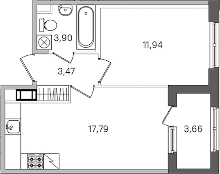 1-комнатная квартира 38.93 м², 2/4 эт., ЖК «Дубровский»