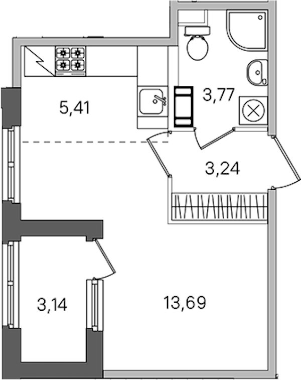 Квартира студия 27.68 м², 3/4 эт., ЖК «Дубровский»