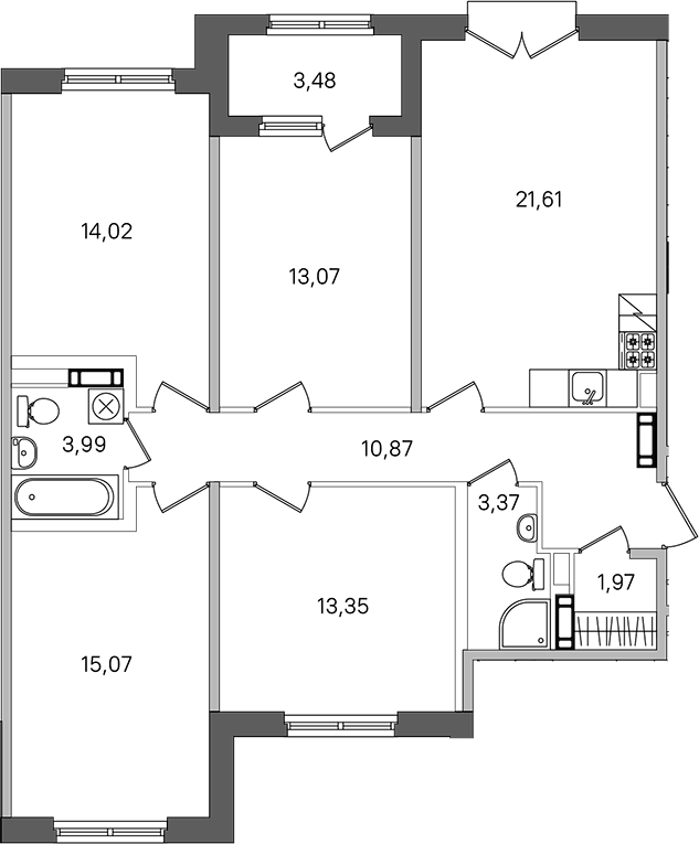 4-комнатная квартира 99.06 м², 3/4 эт., ЖК «Дубровский»