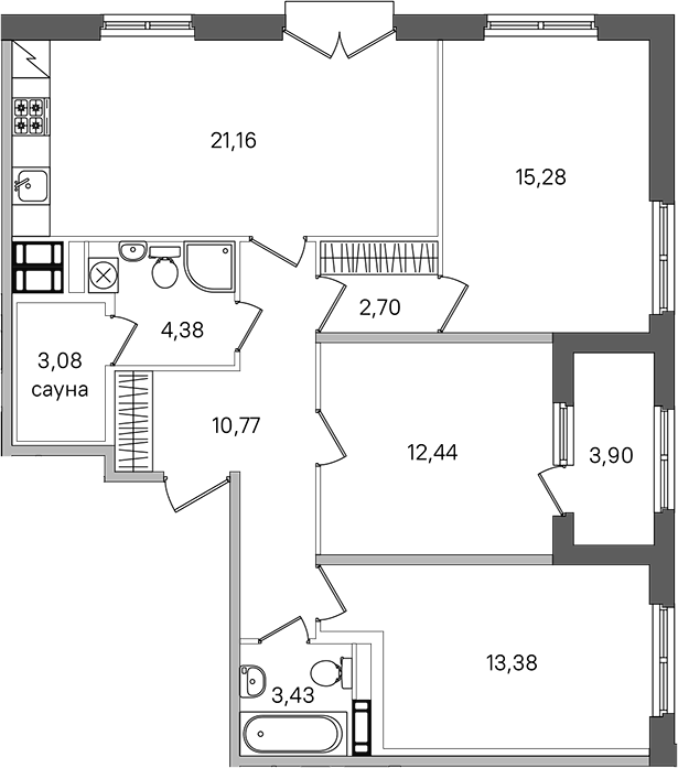 3-комнатная квартира 88.57 м², 3/4 эт., ЖК «Дубровский»