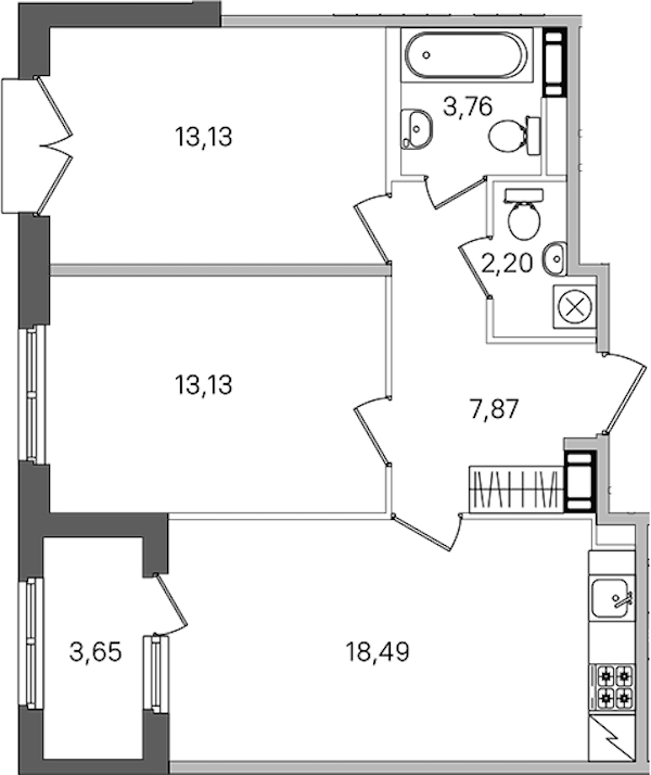 2-комнатная квартира 60.41 м², 3/4 эт., ЖК «Дубровский»