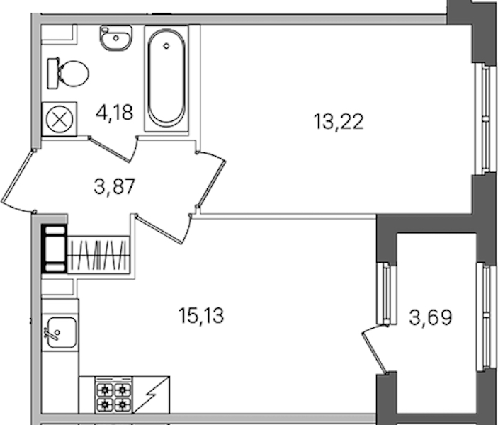 1-комнатная квартира 38.25 м², 4/4 эт., ЖК «Дубровский»