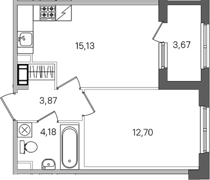 1-комнатная квартира 37.72 м², 4/4 эт., ЖК «Дубровский»