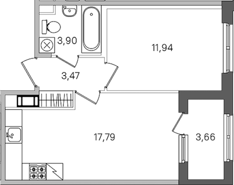 1-комнатная квартира 38.93 м², 4/4 эт., ЖК «Дубровский»