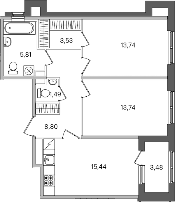 2-комнатная квартира 64.29 м², 1/4 эт., ЖК «Дубровский»
