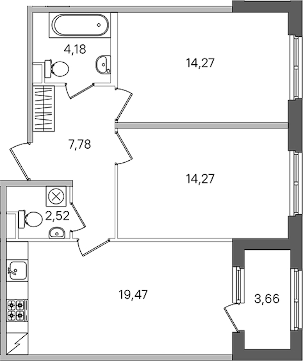 2-комнатная квартира 64.32 м², 1/4 эт., ЖК «Дубровский»