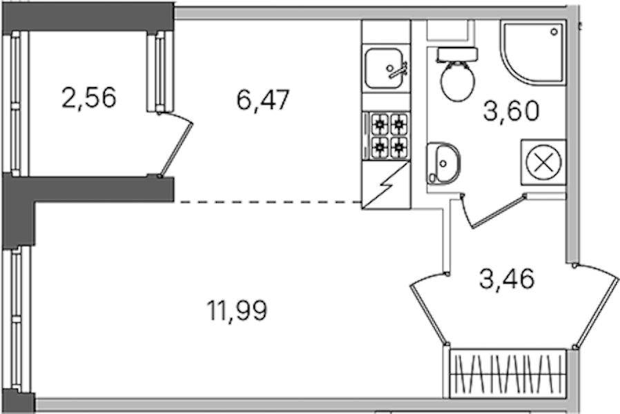 Квартира студия 26.8 м², 1/4 эт., ЖК «Дубровский»