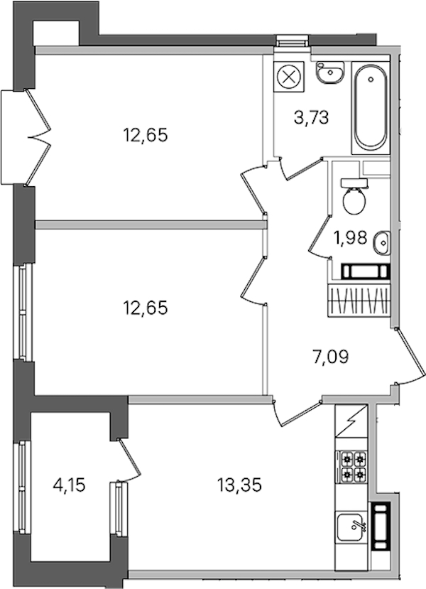 2-комнатная квартира 53.53 м², 2/4 эт., ЖК «Дубровский»