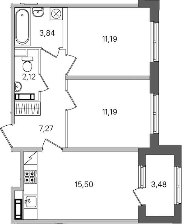 2-комнатная квартира 52.85 м², 2/4 эт., ЖК «Дубровский»