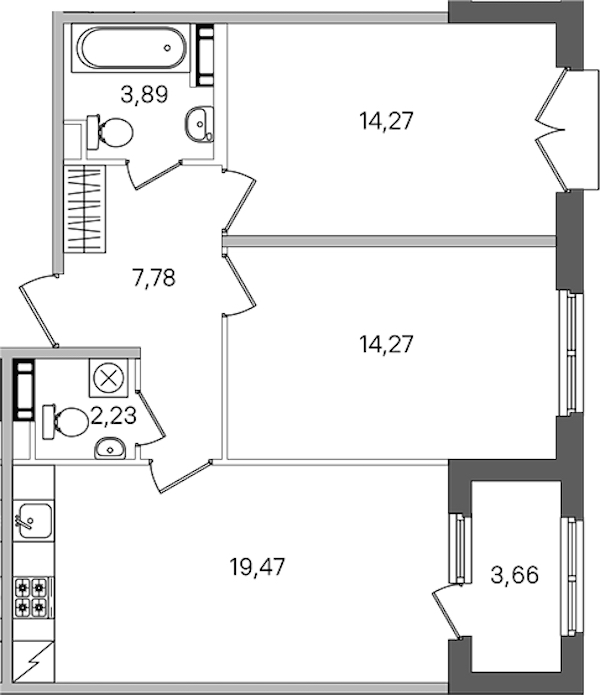 2-комнатная квартира 63.74 м², 2/4 эт., ЖК «Дубровский»