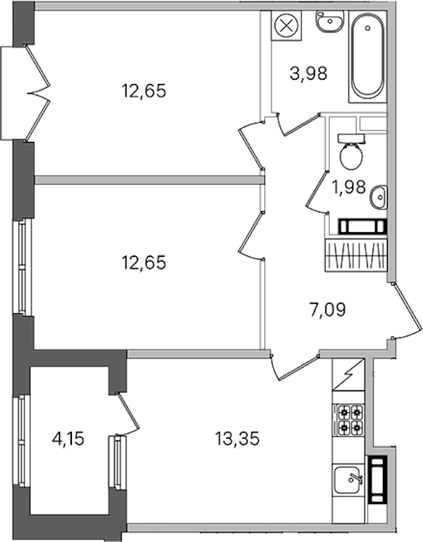 2-комнатная квартира 53.78 м², 3/4 эт., ЖК «Дубровский»