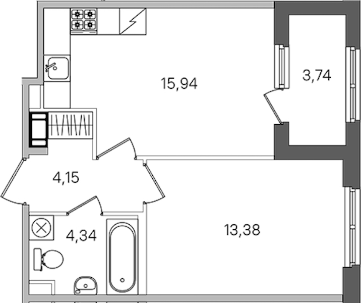 1-комнатная квартира 39.68 м², 4/4 эт., ЖК «Дубровский»