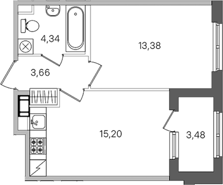1-комнатная квартира 38.32 м², 4/4 эт., ЖК «Дубровский»