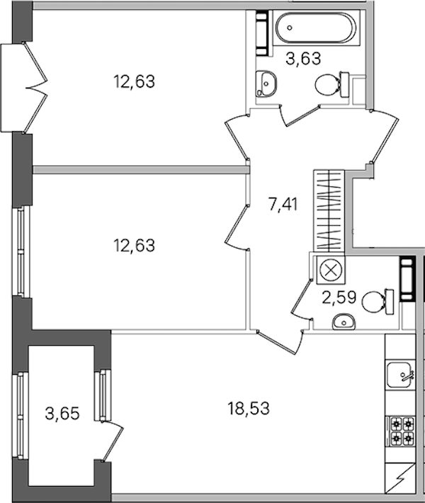 2-комнатная квартира 59.25 м², 4/4 эт., ЖК «Дубровский»
