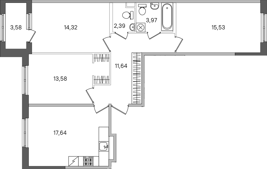 3-комнатная квартира 80.86 м², 2/4 эт., ЖК «Дубровский»