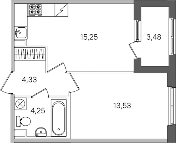 1-комнатная квартира 39.1 м², 2/4 эт., ЖК «Дубровский»