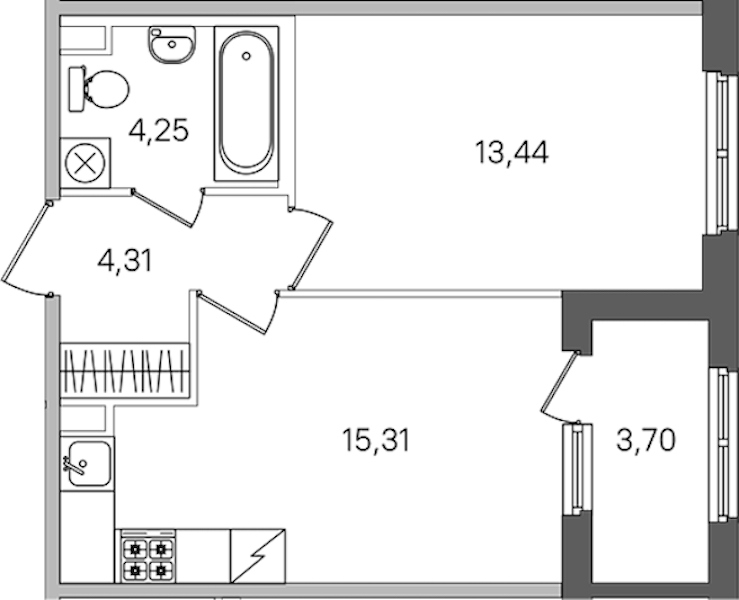 1-комнатная квартира 39.16 м², 2/4 эт., ЖК «Дубровский»