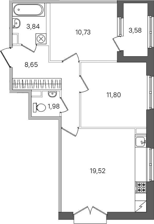 2-комнатная квартира 58.31 м², 2/4 эт., ЖК «Дубровский»