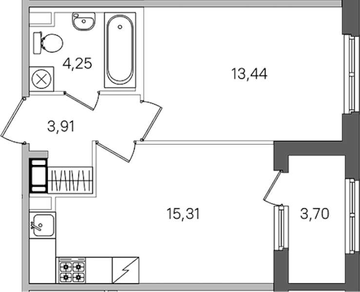 1-комнатная квартира 38.76 м², 3/4 эт., ЖК «Дубровский»