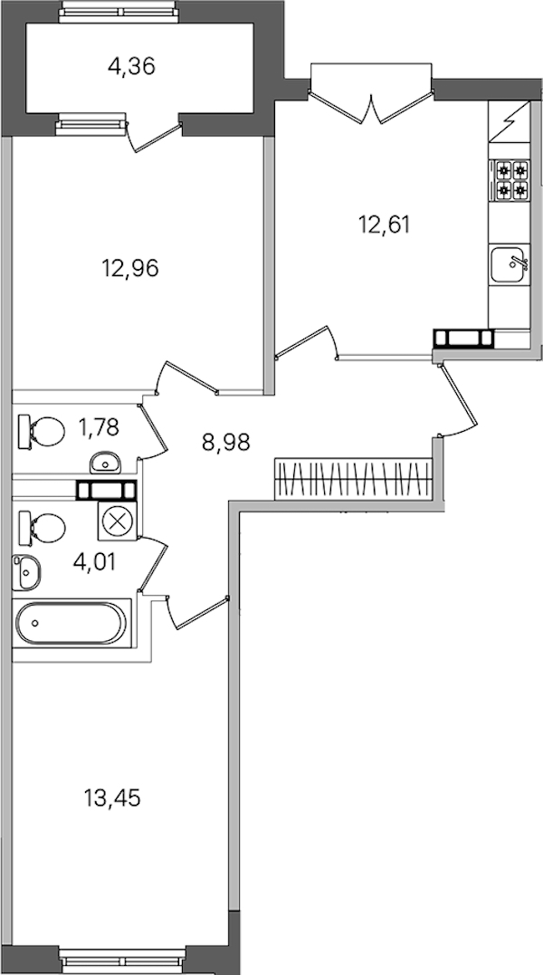 2-комнатная квартира 55.97 м², 3/4 эт., ЖК «Дубровский»