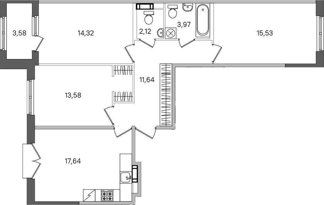 3-комнатная квартира 80.59 м², 4/4 эт., ЖК «Дубровский»