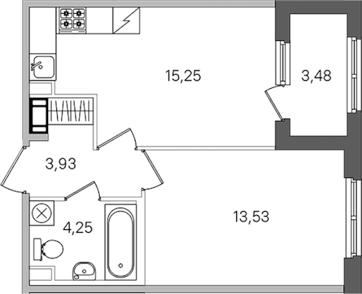 1-комнатная квартира 38.7 м², 4/4 эт., ЖК «Дубровский»