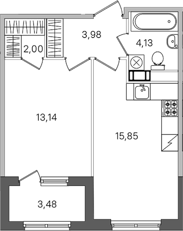 1-комнатная квартира 40.84 м², 4/4 эт., ЖК «Дубровский»