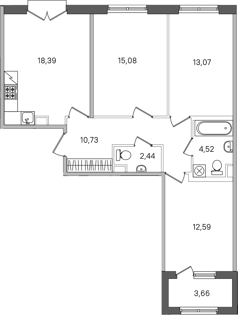 3-комнатная квартира 78.65 м², 2/4 эт., ЖК «Дубровский»