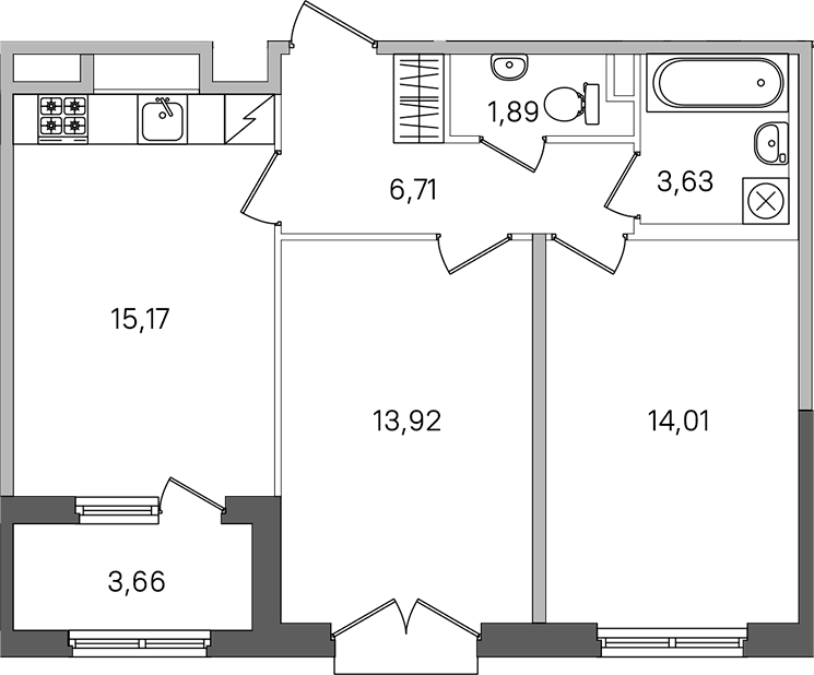 2-комнатная квартира 57.46 м², 2/4 эт., ЖК «Дубровский»
