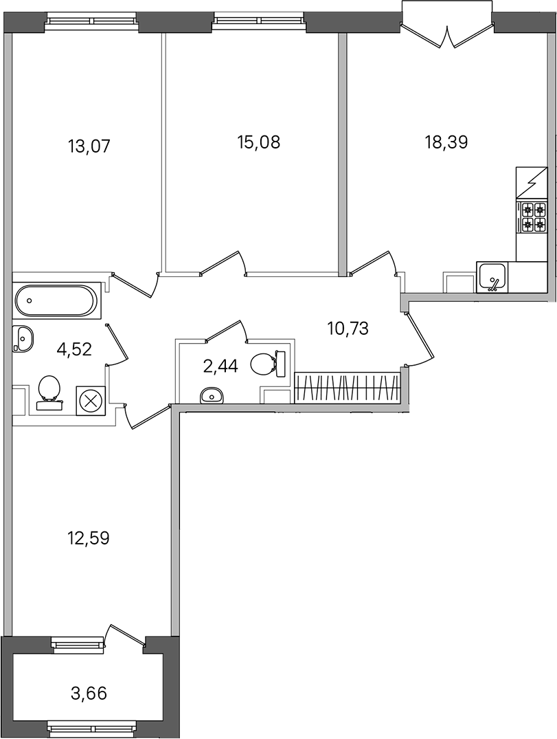 3-комнатная квартира 78.65 м², 2/4 эт., ЖК «Дубровский»