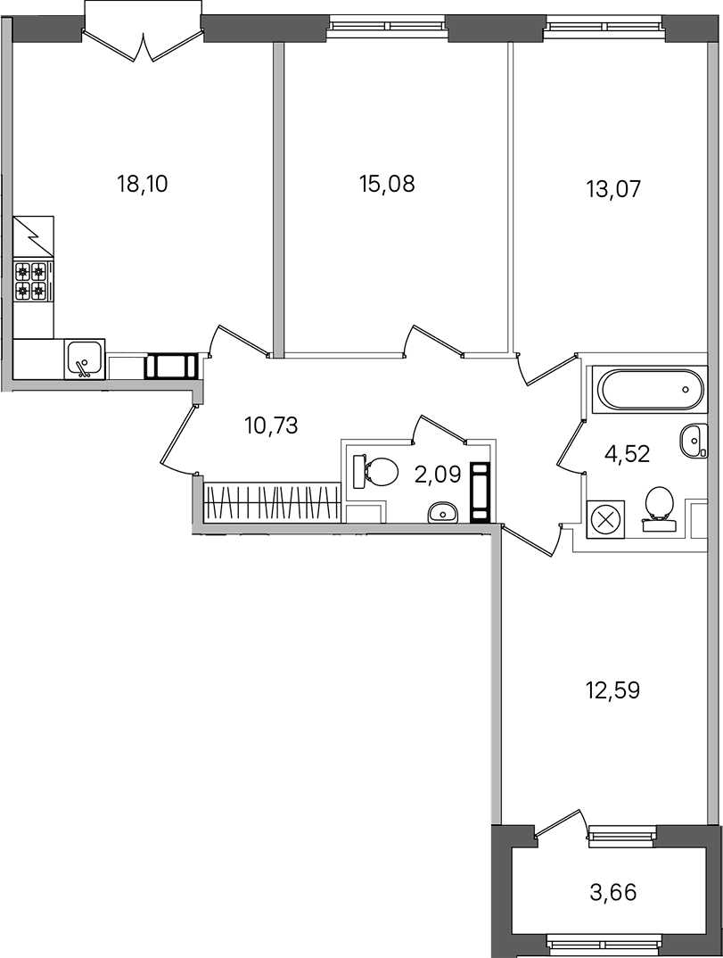 3-комнатная квартира 78.01 м², 3/4 эт., ЖК «Дубровский»