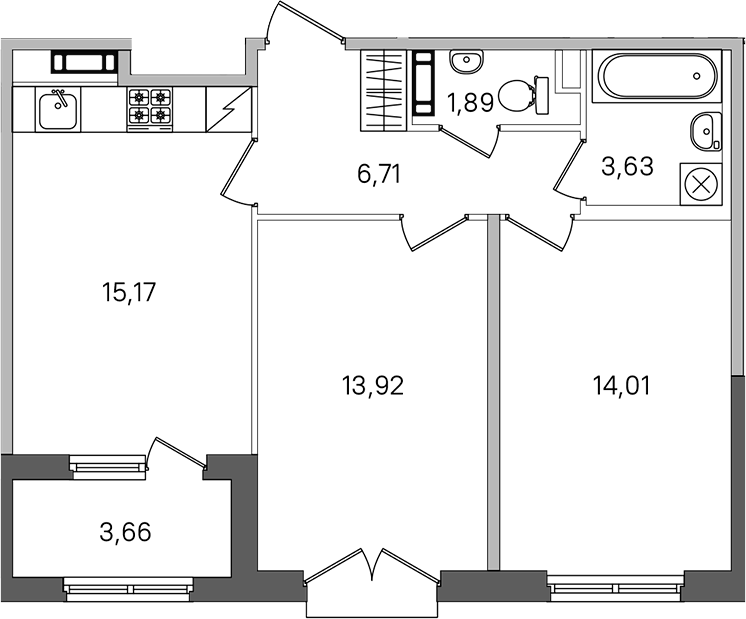 2-комнатная квартира 57.16 м², 3/4 эт., ЖК «Дубровский»