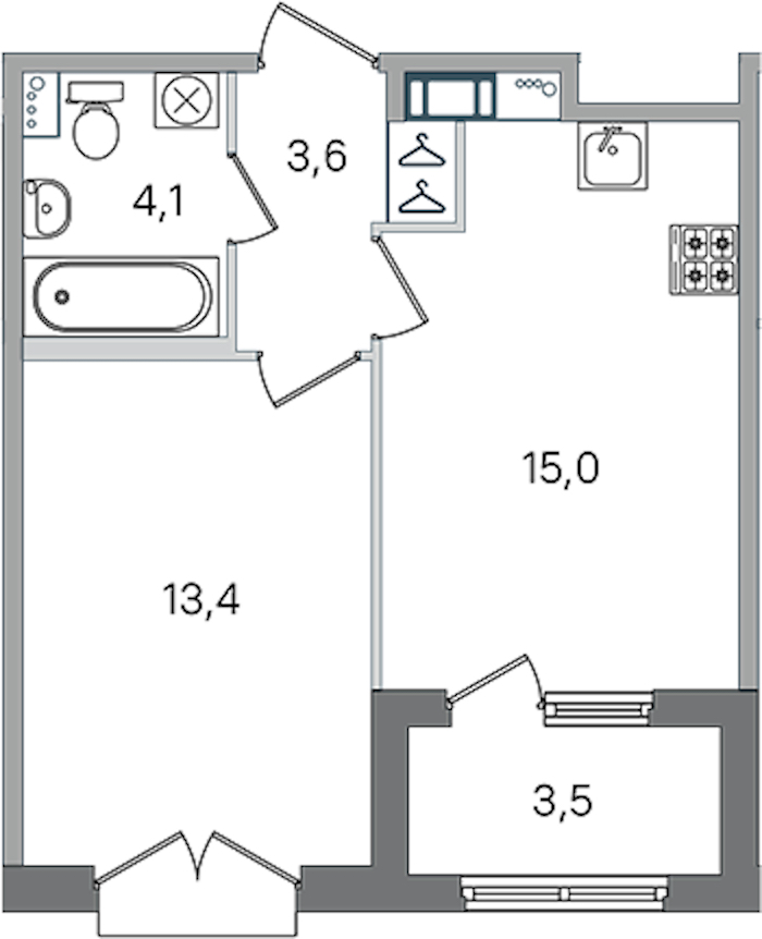 1-комнатная квартира 36.1 м², 2/4 эт., ЖК «Дубровский»