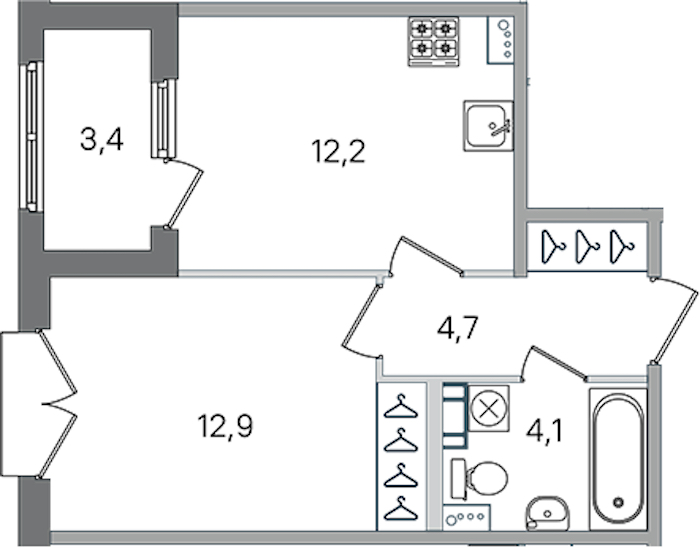1-комнатная квартира 33.9 м², 2/4 эт., ЖК «Дубровский»