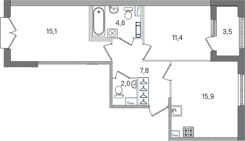 2-комнатная квартира 56.8 м², 2/4 эт., ЖК «Дубровский»