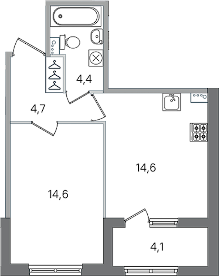 1-комнатная квартира 38.3 м², 1/4 эт., ЖК «Дубровский»