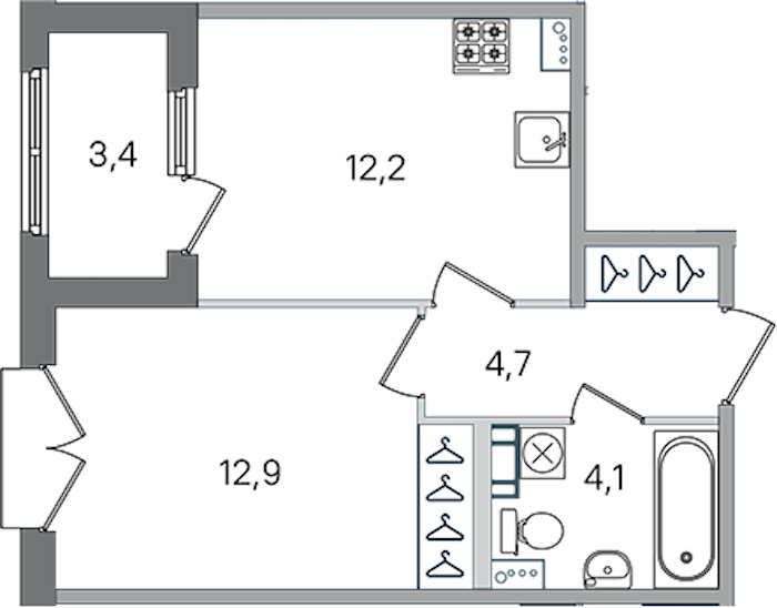 1-комнатная квартира 33.9 м², 4/4 эт., ЖК «Дубровский»