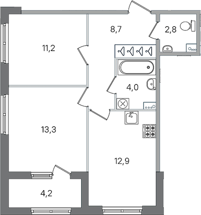2-комнатная квартира 52.9 м², 1/4 эт., ЖК «Дубровский»