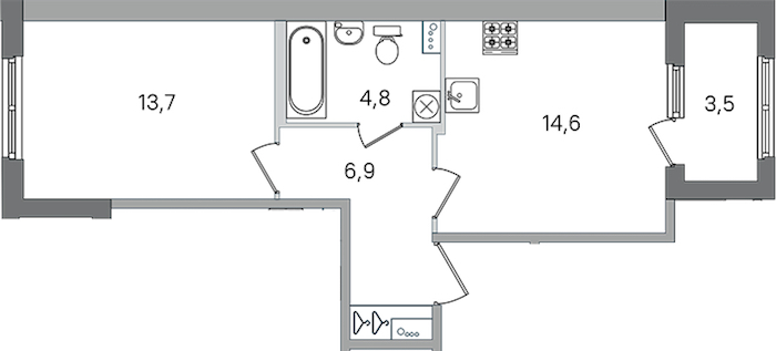 1-комнатная квартира 40 м², 1/4 эт., ЖК «Дубровский»