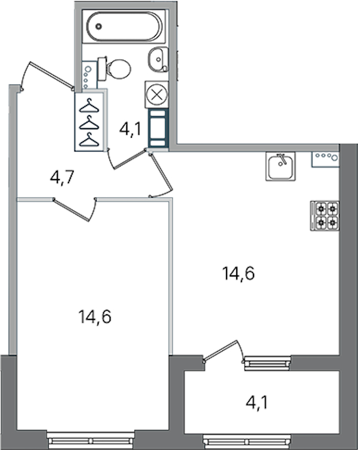 1-комнатная квартира 38 м², 2/4 эт., ЖК «Дубровский»