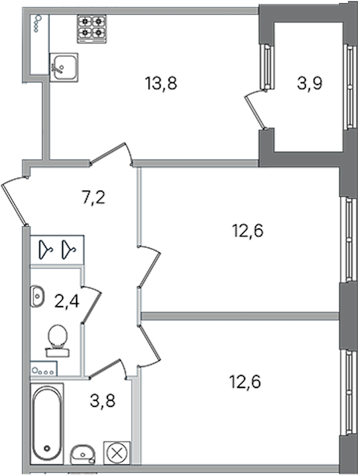 2-комнатная квартира 52.4 м², 1/4 эт., ЖК «Дубровский»