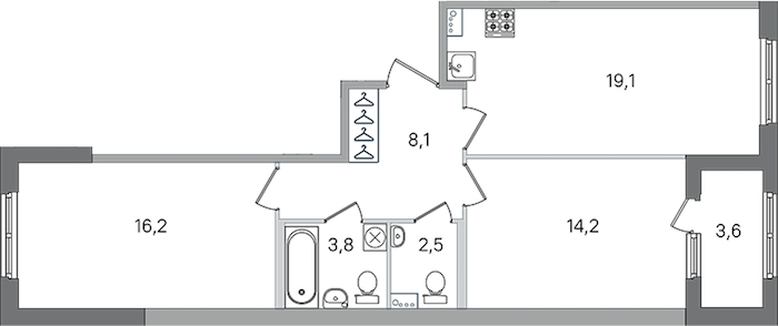 2-комнатная квартира 63.9 м², 1/4 эт., ЖК «Дубровский»
