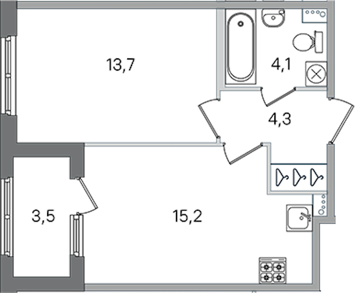1-комнатная квартира 37.3 м², 1/4 эт., ЖК «Дубровский»