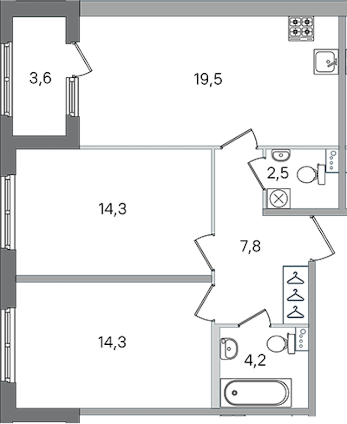 2-комнатная квартира 62.6 м², 1/4 эт., ЖК «Дубровский»