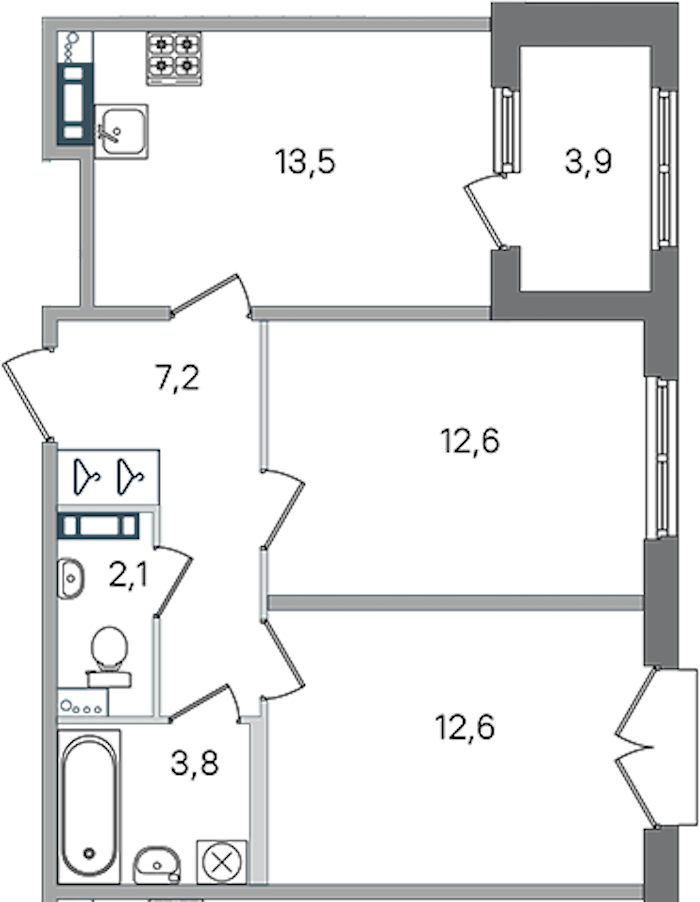 2-комнатная квартира 51.8 м², 2/4 эт., ЖК «Дубровский»