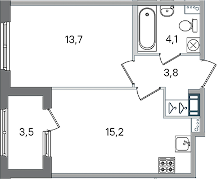 1-комнатная квартира 36.8 м², 2/4 эт., ЖК «Дубровский»