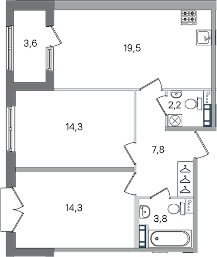 2-комнатная квартира 61.9 м², 2/4 эт., ЖК «Дубровский»