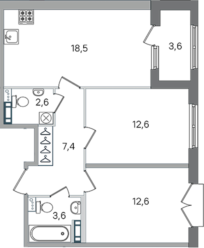 2-комнатная квартира 57.3 м², 2/4 эт., ЖК «Дубровский»