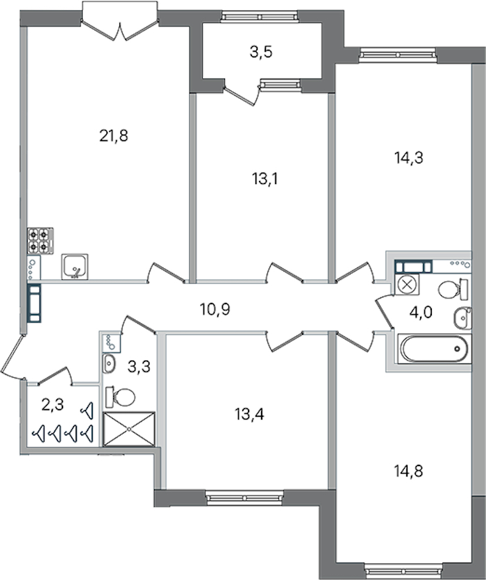 4-комнатная квартира 97.9 м², 2/4 эт., ЖК «Дубровский»