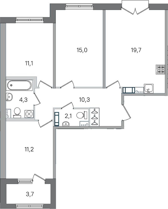 3-комнатная квартира 73.7 м², 3/4 эт., ЖК «Дубровский»